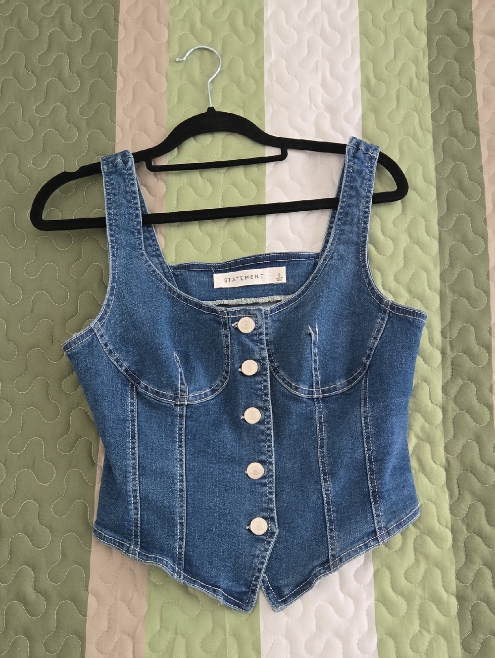 Statement Denim Corset Tank Top in Medium Blue